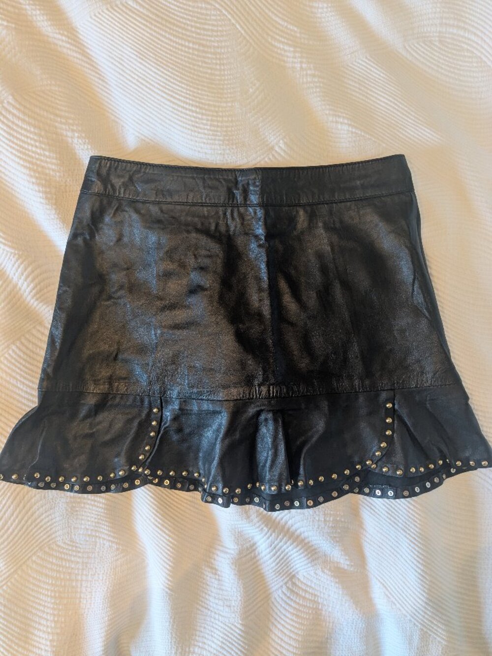 Zara Studio Sheep Leather Studded Ruffle Hem Skirt – XS